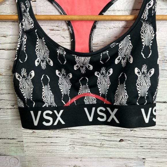 VSX Victoria Secret Sports Bra Racerback Zebra Black White Pink Size small - Picture 2 of 8